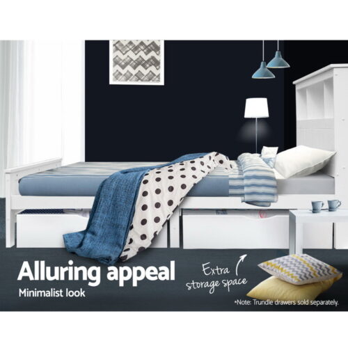 Artiss Bed Frame King Single Size Wooden with 3 Shelves Bed Head White - Image 6