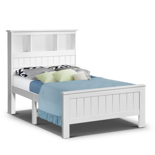 Artiss Bed Frame King Single Size Wooden with 3 Shelves Bed Head White - Image 8