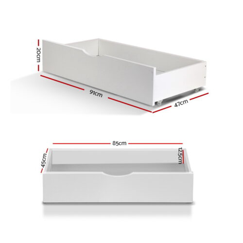 Artiss 2x Bed Frame Storage Drawers Trundle White - Image 2