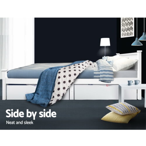 Artiss 2x Bed Frame Storage Drawers Trundle White - Image 5