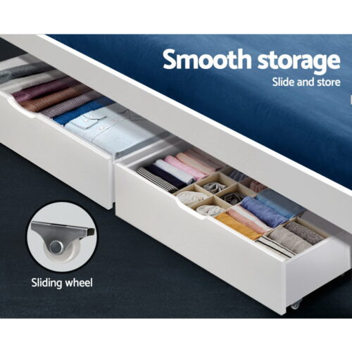Artiss 2x Bed Frame Storage Drawers Trundle White - Image 6