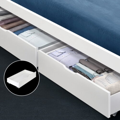 Artiss 2x Bed Frame Storage Drawers Trundle White - Image 7
