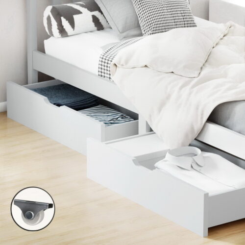 Artiss 2x Bed Frame Storage Drawers Trundle White - Image 8