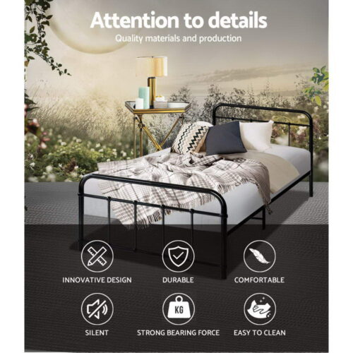 Artiss Bed Frame Metal Bed Frame LEO - Single (Black) - Image 5