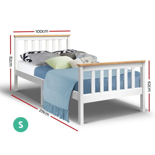 Artiss Bed Frame Single Size Wooden White PONY - Image 2