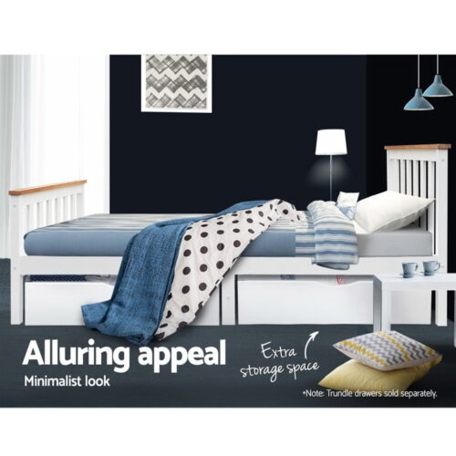 Artiss Bed Frame Single Size Wooden White PONY - Image 6