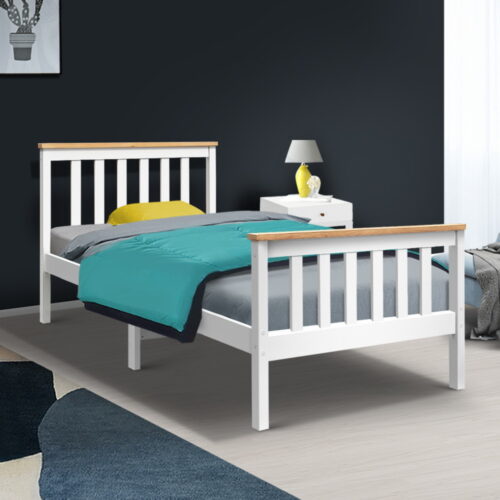 Artiss Bed Frame Single Size Wooden White PONY - Image 7