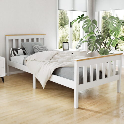 Artiss Bed Frame Single Size Wooden White PONY - Image 8