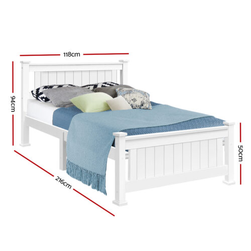 Artiss Bed Frame King Single Size Wooden White RIO - Image 3