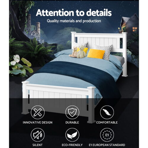 Artiss Bed Frame King Single Size Wooden White RIO - Image 5