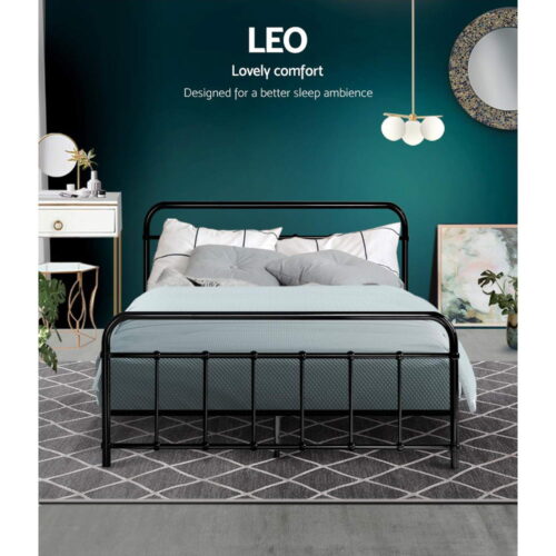Artiss Bed Frame Metal Bed Frame LEO - Double (Black) - Image 3