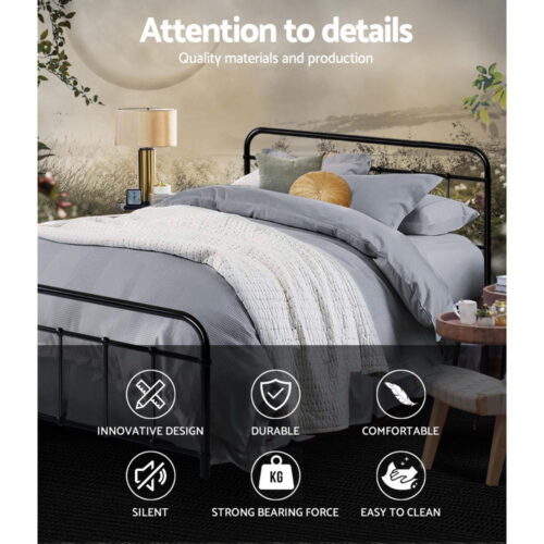 Artiss Bed Frame Metal Bed Frame LEO - Double (Black) - Image 4