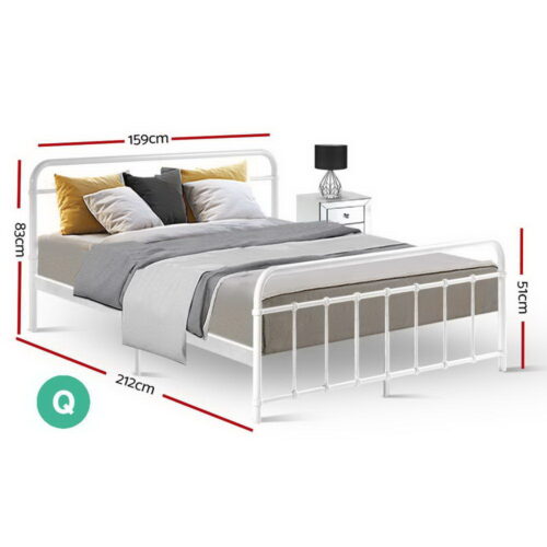 Artiss Bed Frame Metal Bed Frame LEO - Queen (White) - Image 2