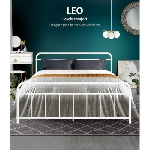 Artiss Bed Frame Metal Bed Frame LEO - Queen (White) - Image 3