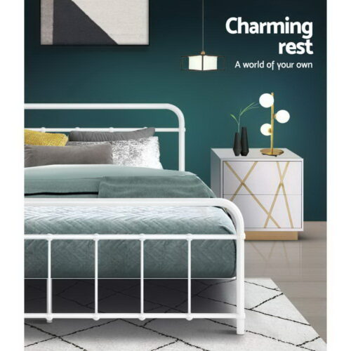 Artiss Bed Frame Metal Bed Frame LEO - Queen (White) - Image 5