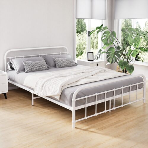 Artiss Bed Frame Metal Bed Frame LEO - Queen (White) - Image 7