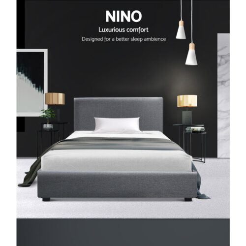 Artiss Bed Frame King Single Size Gas Lift Grey NINO - Image 3
