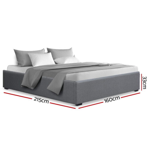 Artiss Bed Frame Queen Size Gas Lift Base Grey TOKI - Image 2