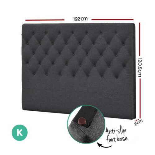 Artiss Bed Head Headboard King Size Fabric - CAPPI Charcoal - Image 2