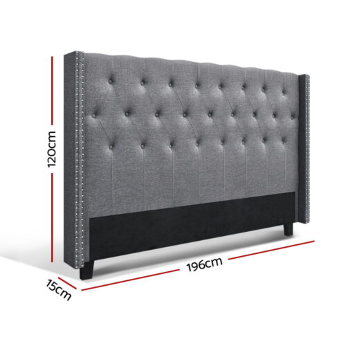 Artiss Bed Head Headboard King Size Fabric - LUCA Grey - Image 2