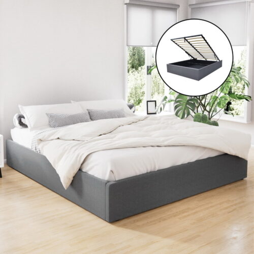 Artiss Bed Frame King Size Gas Lift Base Grey TOKI - Image 8
