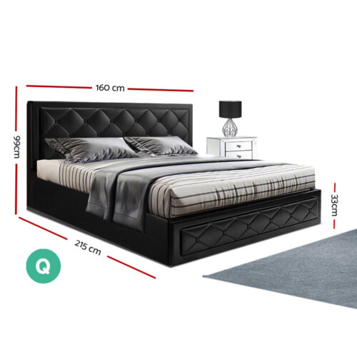 Artiss Bed Frame Queen Size Gas Lift Black TIYO - Image 2