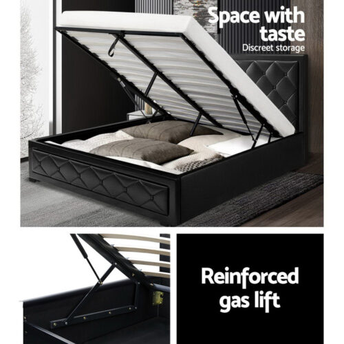 Artiss Bed Frame Queen Size Gas Lift Black TIYO - Image 4
