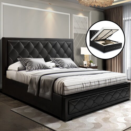 Artiss Bed Frame Queen Size Gas Lift Black TIYO - Image 7