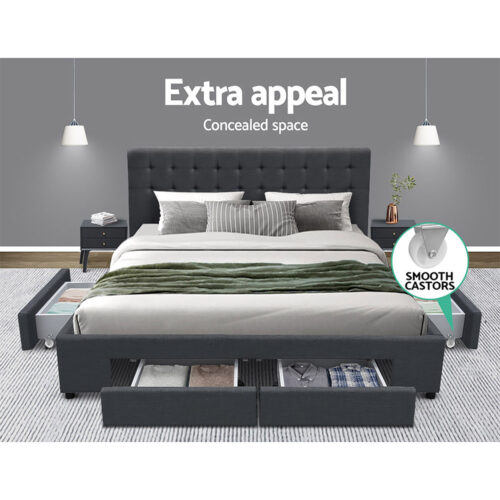 Artiss Bed Frame Queen Size with 4 Drawers Charcoal AVIO - Image 4