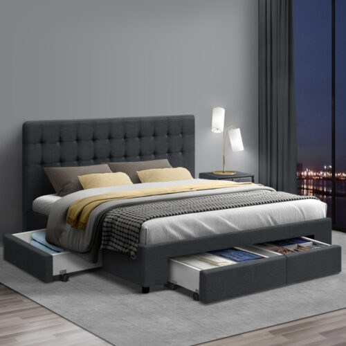 Artiss Bed Frame Queen Size with 4 Drawers Charcoal AVIO - Image 7