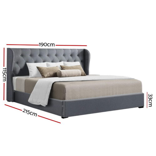 Artiss Bed Frame King Size Gas Lift Grey ISSA - Image 3
