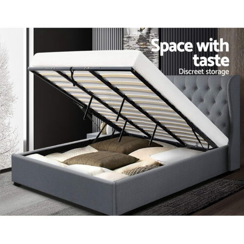 Artiss Bed Frame King Size Gas Lift Grey ISSA - Image 7