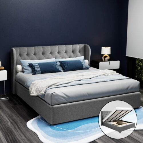 Artiss Bed Frame King Size Gas Lift Grey ISSA - Image 8