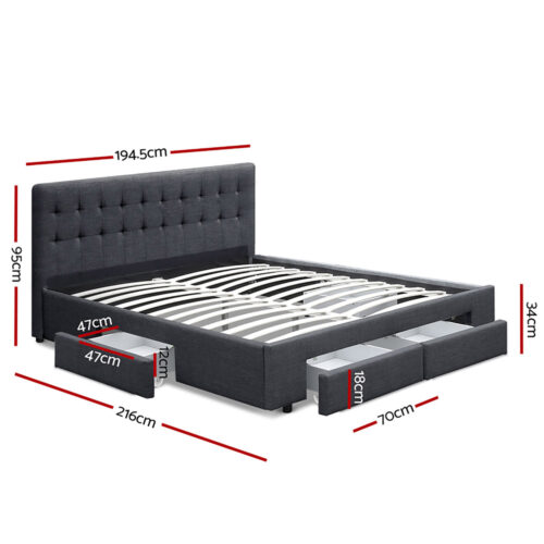 Artiss Bed Frame King Size with 4 Drawers Charcoal AVIO - Image 2