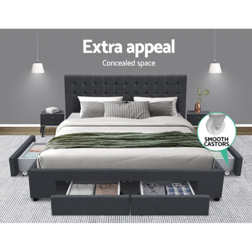 Artiss Bed Frame King Size with 4 Drawers Charcoal AVIO - Image 4