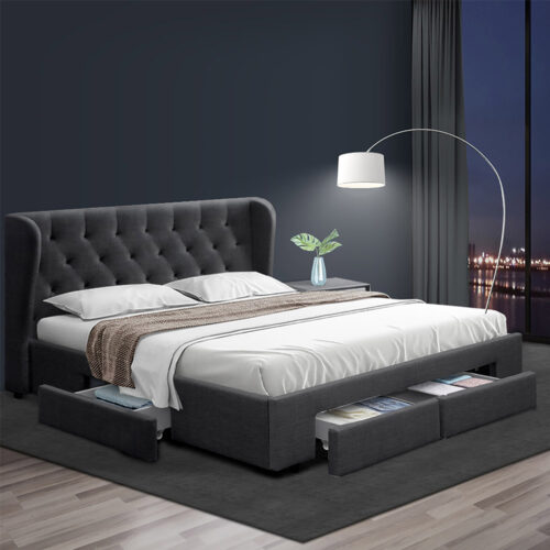 Artiss Bed Frame Queen Size with 4 Drawers Charcoal MILA - Image 8