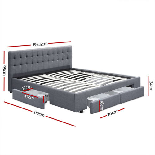 Artiss Bed Frame King Size with 4 Drawers Grey AVIO - Image 2