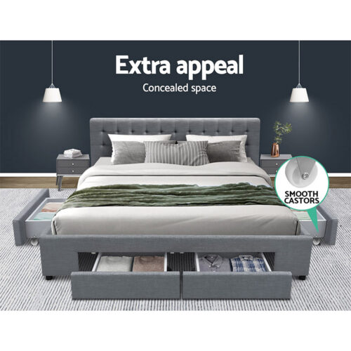 Artiss Bed Frame King Size with 4 Drawers Grey AVIO - Image 4