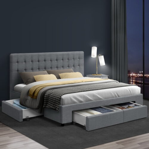 Artiss Bed Frame King Size with 4 Drawers Grey AVIO - Image 7