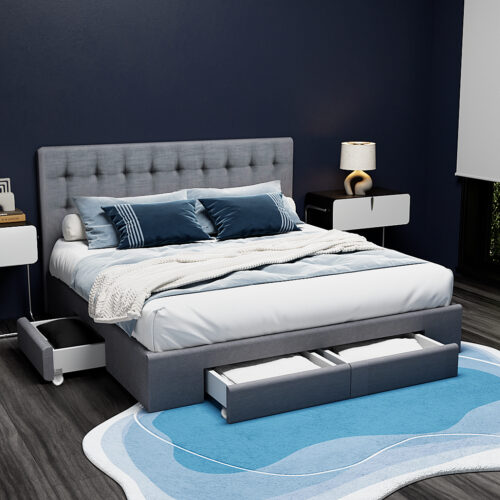 Artiss Bed Frame King Size with 4 Drawers Grey AVIO - Image 8