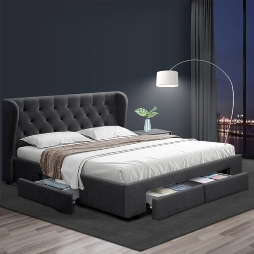 Artiss Bed Frame King Size with 4 Drawers Charcoal MILA - Image 8