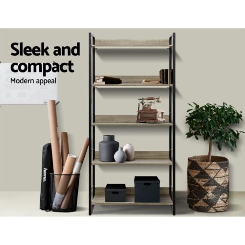 Artiss Bookshelf 5 Tiers - NOE Black and Oak - Image 6