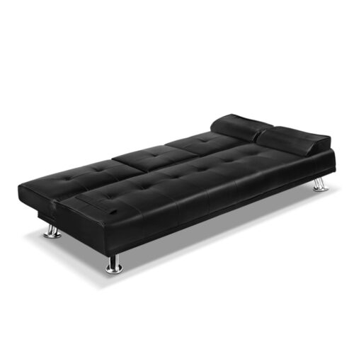 Artiss Sofa Bed Lounge Convertible Leather Couch Bed 3 Seater Cupholder Recliner - Image 3