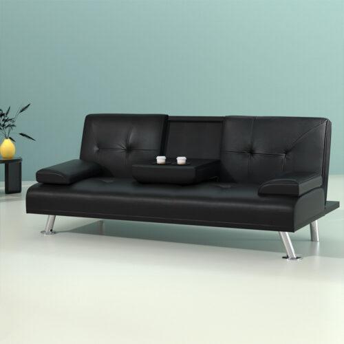 Artiss Sofa Bed Lounge Convertible Leather Couch Bed 3 Seater Cupholder Recliner - Image 8