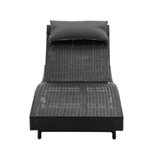 Gardeon 2PC Sun Lounge Wicker Lounger Outdoor Furniture Beach Chair Garden Adjustable Black - Image 3