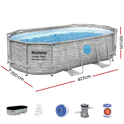 Bestway Swimming Pool 427x250x100cm Steel Frame Above Ground Pools Filter Pump Ladder 7250L - Image 2