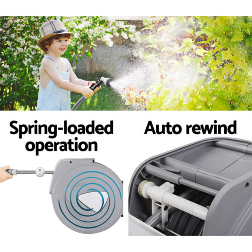 Water Hose Reel 10M Retractable Auto Rewind Garden Spray Gun - Image 6