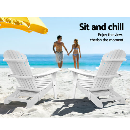 Gardeon 2PC Adirondack Outdoor Chairs Wood Foldable Sun Lounge Patio Furniture - Image 6