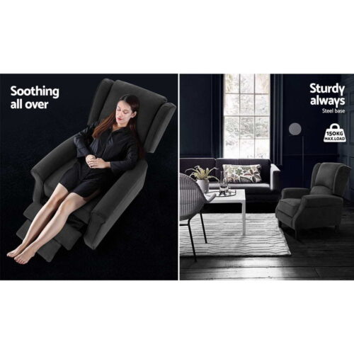Artiss Recliner Chair Adjustable Sofa Lounge Soft Suede Armchair Couch Charcoal - Image 5