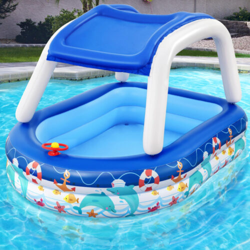 Bestway Kids Pool 213x155x132cm Inflatable Swimming w/ Canopy Play Pools 282L - Image 9
